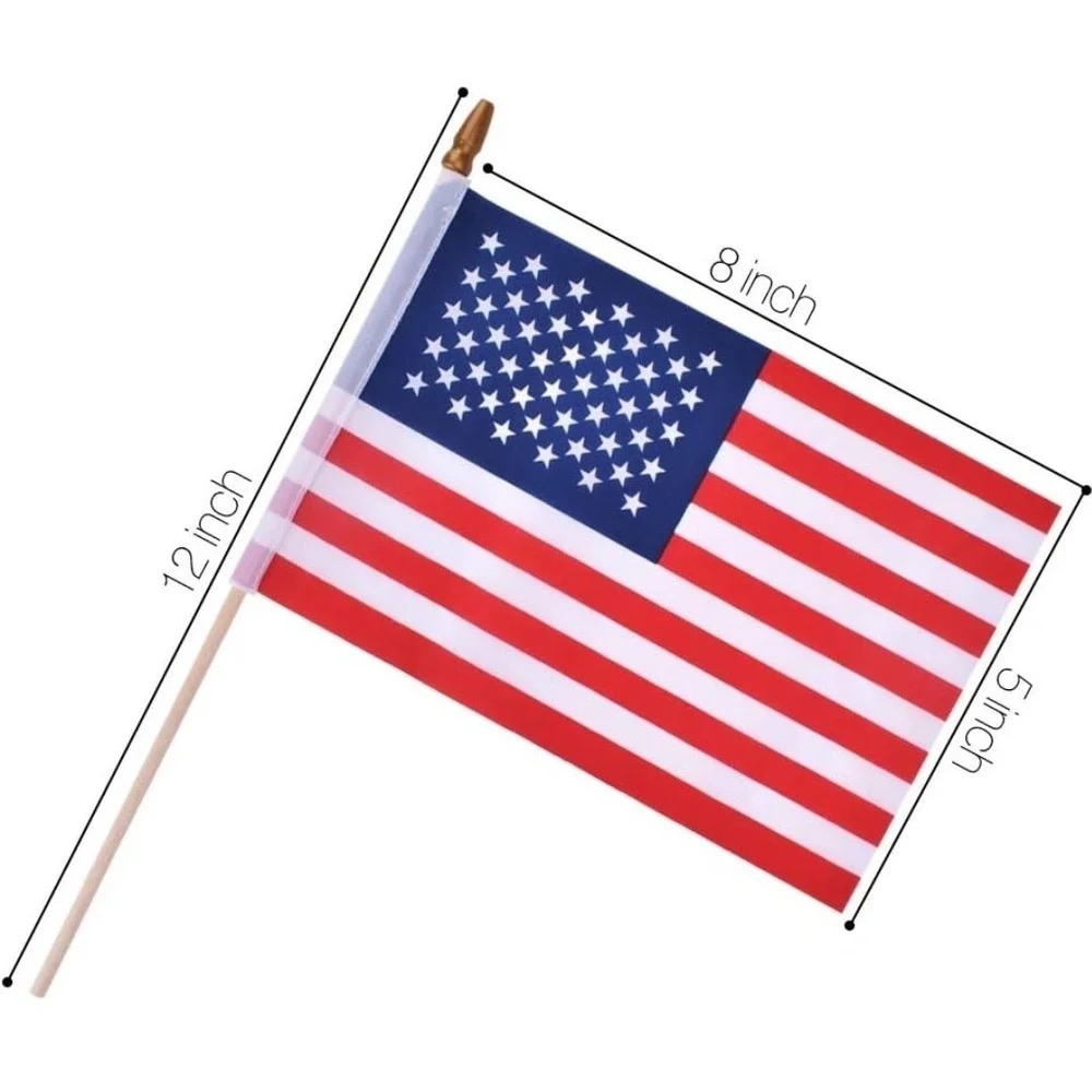 2pks of 25 Small‎ American Flags on Stick 5x8 Inch Wooden USA Flag Veterans Day.